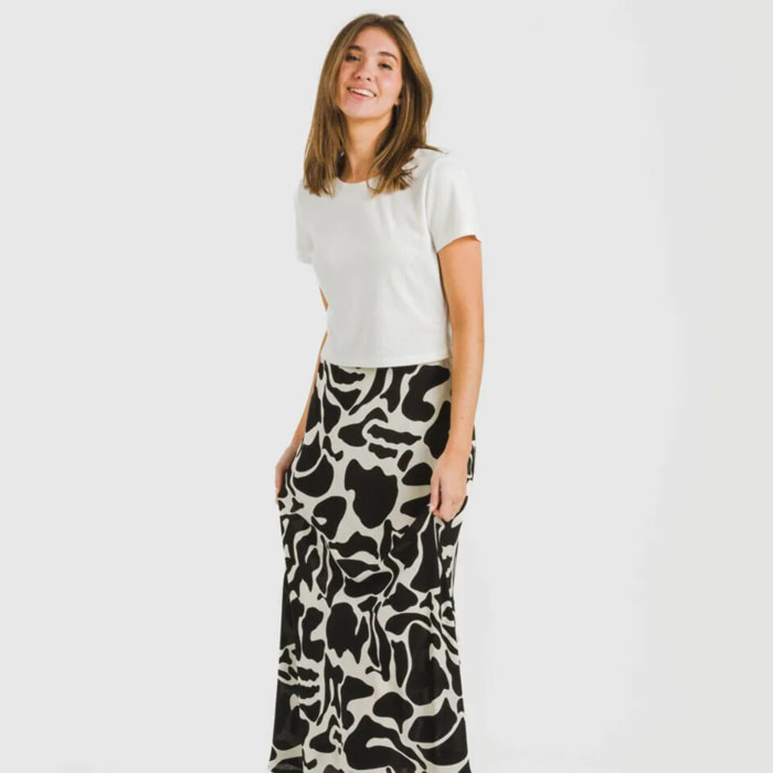 Falda midi viscosa bambula Teudis Beige - Negro