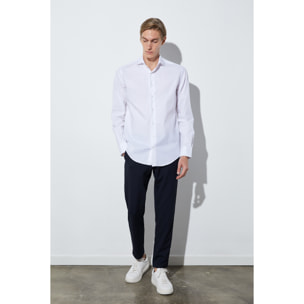 Camicia Uomo 1 Bottone Morbido Jacquard Fantasia Bianco e Bianco