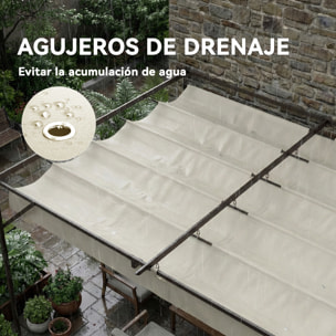 Pérgola de Pared de Jardín 4x3 m, Cenador de Jardín con Techo Retráctil, Protección UPF30+, Orificios de Drenaje y Estructura Metálica, Pabellón para Patio, Terraza, Exterior, Blanco Crema
