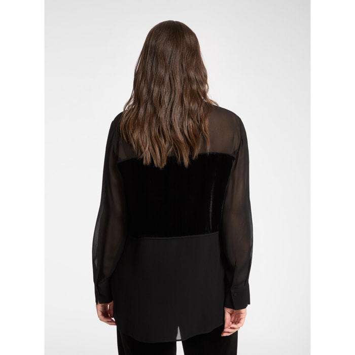 Elena Mirò - camisa de georgette y terciopelo - Negro