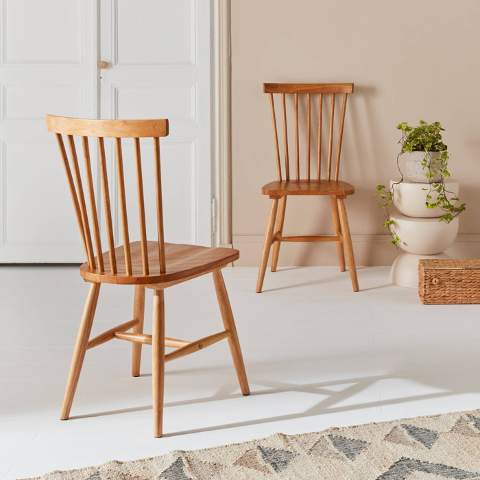 Lot de 2 chaises naturelles à barreaux en bois d'hévéa. ROMIE. L 50.8 x P 44.2 x H 90cm