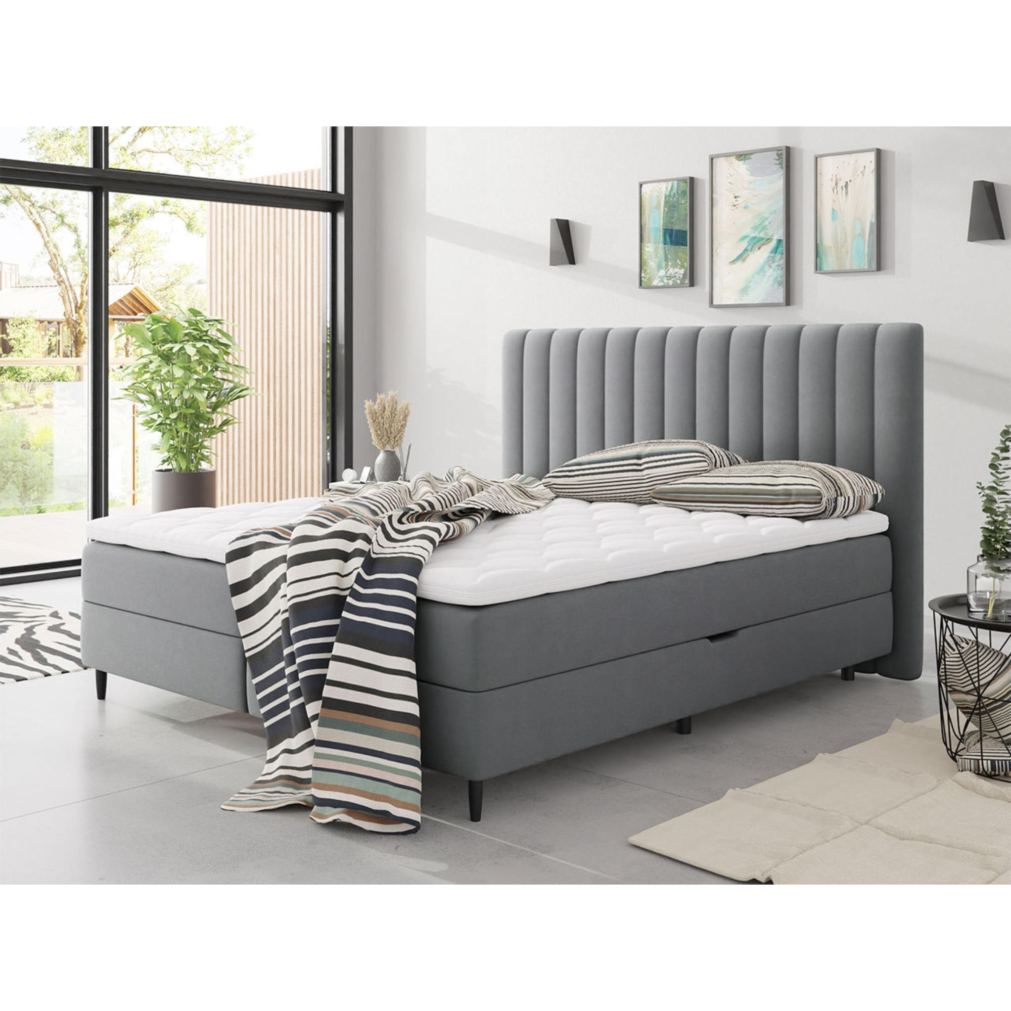 Maria - lit boxspring - 160x200 - en velours - coffres et surmatelas inclus - Gris