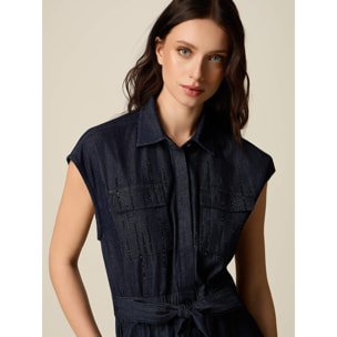 Oltre - Vestido camisero en denim con bordados - Azul