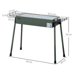 Barbacoa de Carbón Barbacoa Portátil 94x39x70 cm con 2 Parrillas de Acero Inoxidable y 2 Especieros para Acampar Picnic Camping Jardín Verde Oliva