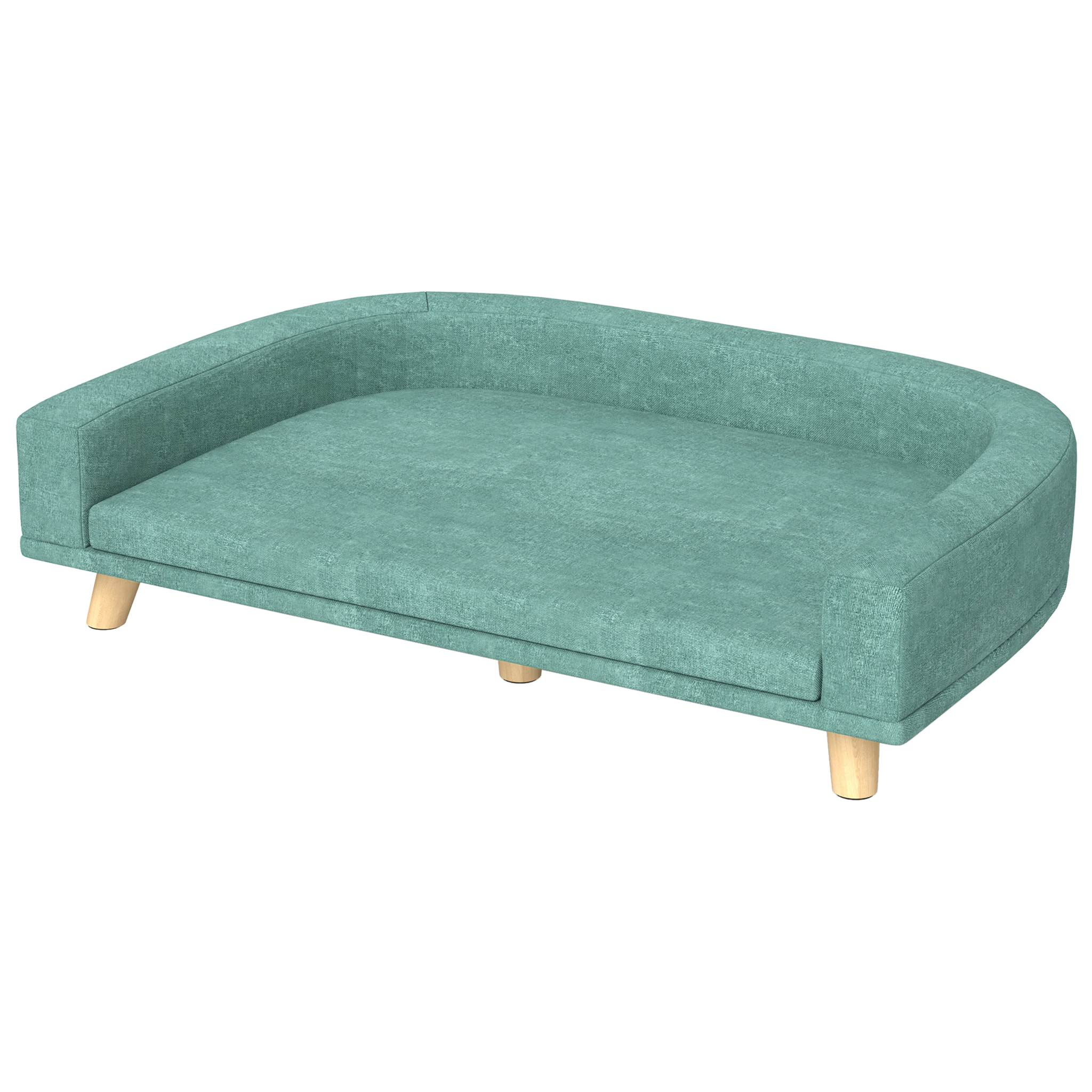 Canapé chien lit pour chien design scandinave coussin déhoussable dim 98L x 67l x 25H cm pieds bois tissu polyester vert