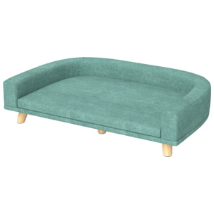 Canapé chien lit pour chien design scandinave coussin déhoussable dim 98L x 67l x 25H cm pieds bois tissu polyester vert