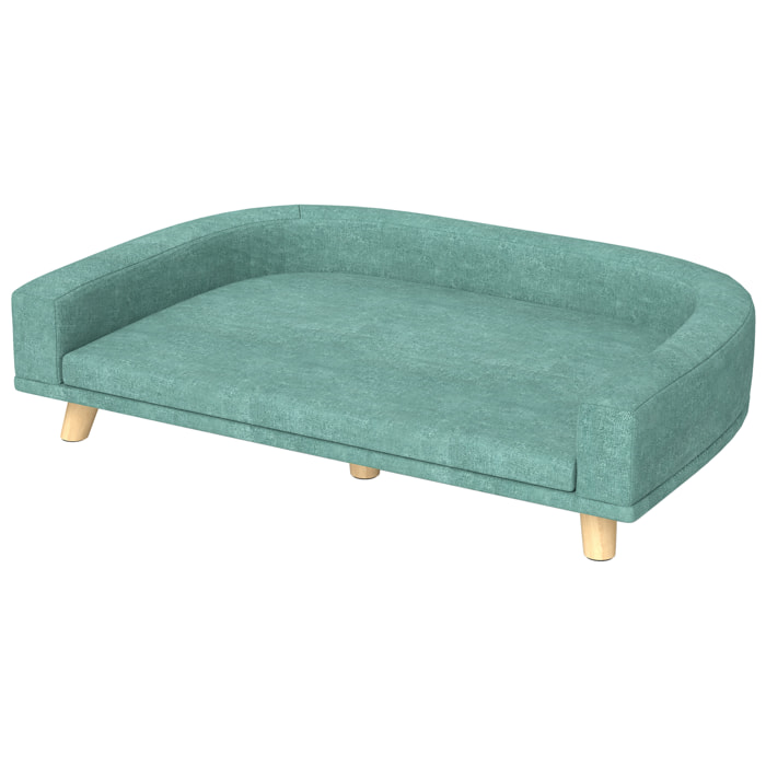 Canapé chien lit pour chien design scandinave coussin déhoussable dim 98L x 67l x 25H cm pieds bois tissu polyester vert