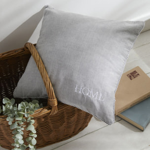 Coussin déhoussable avec broderie coton uni CHARME gris