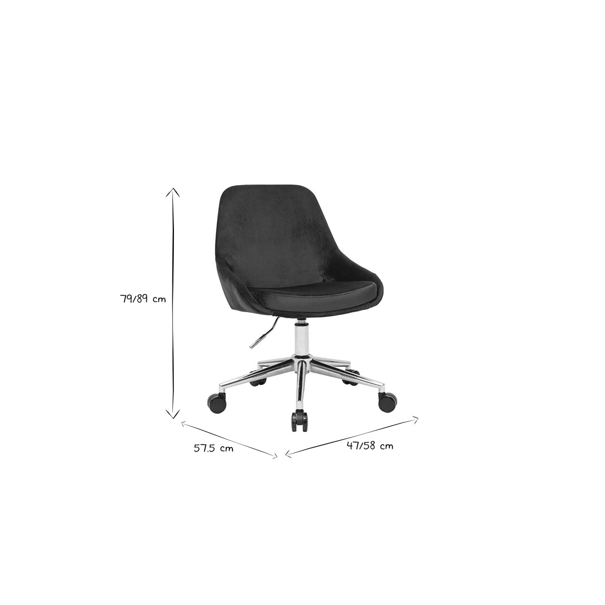 Chaise de bureau à roulettes en tissu velours bleu pétrole et acier chromé HOLO