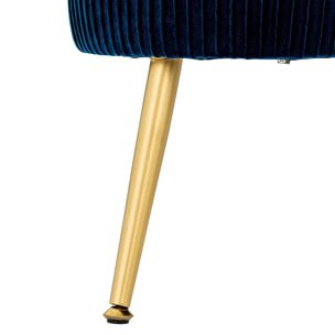 Tabouret "Solaro" bleu en velours plissé