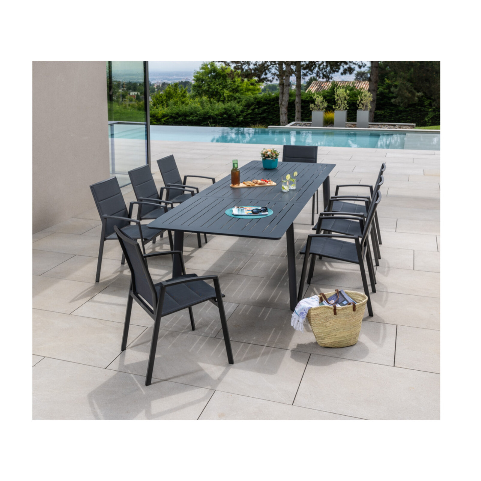 Ensemble table et chaises de jardin  - Gris Anthracite - NAIROBINEA