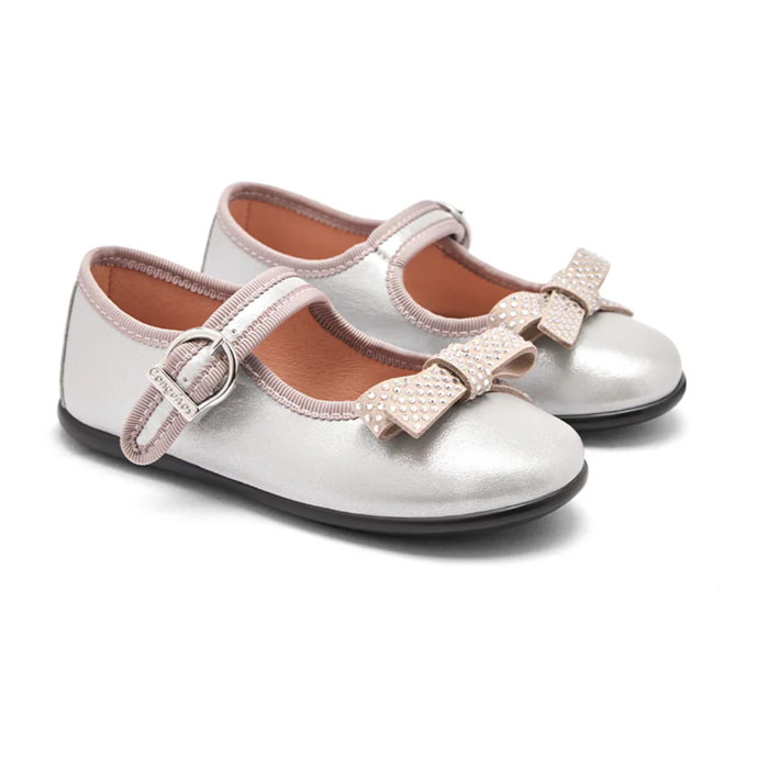 Merceditas de Niña con Hebilla Plata Bow Mary Janes