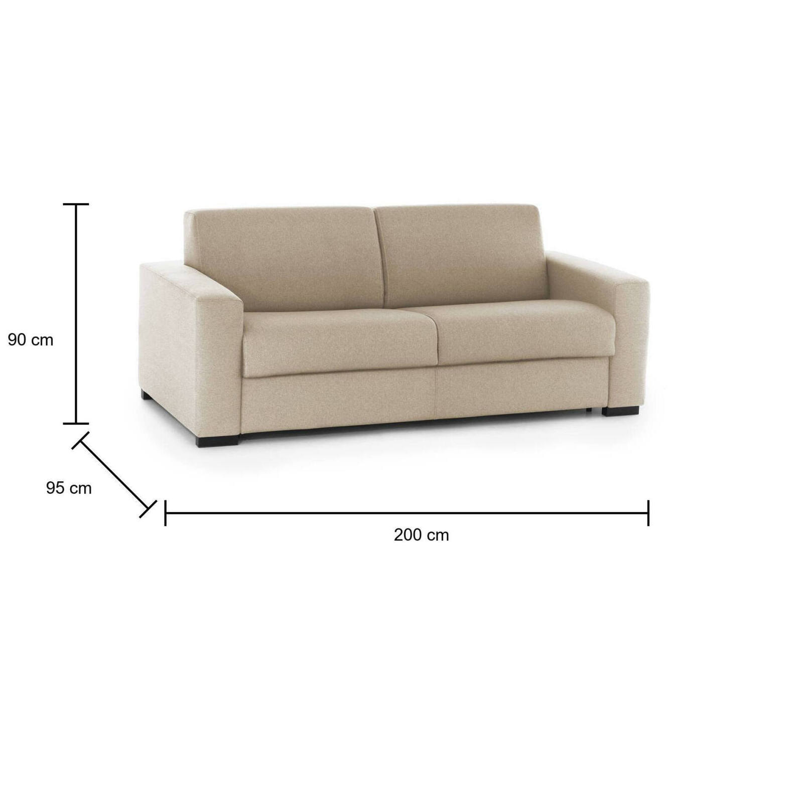 Divano Letto Alexis, Divano a 2 posti Large, 100% Made in Italy, Sofà Soggiorno con apertura girevole, in tessuto imbottito, con Braccioli standard, Cm 200x95h90, Beige