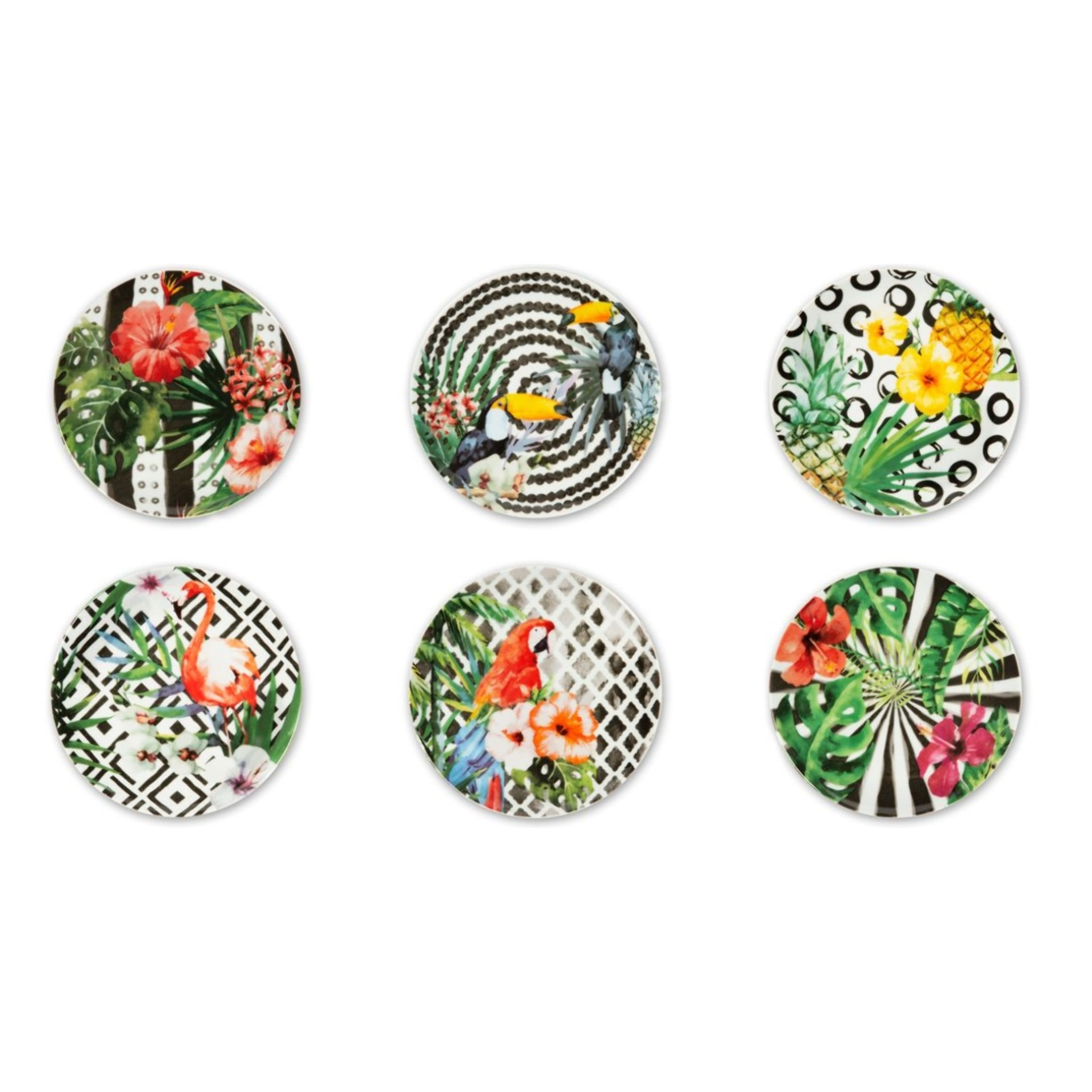 Set de 6 assiettes apéritif en porcelaine Excelsa – Tropical Chic, Multicolore