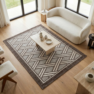 Tappeto Arredo Moderno Treccia Antiscivolo Made in Italy Lavabile in Lavatrice, Design Geometrico Effetto Intreccio, Ideale per Soggiorno, Camera da Letto e Ingresso