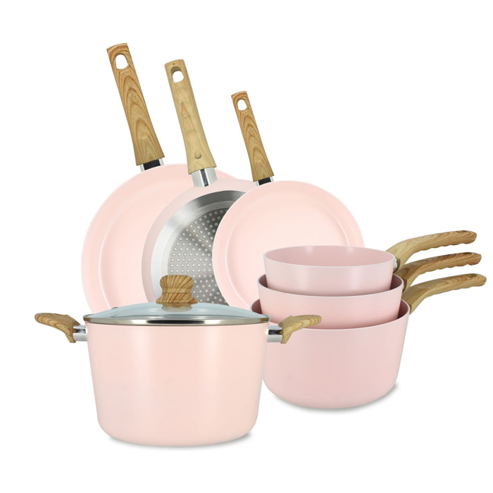 Batterie de cuisine 7 pièces en céramique rose - tous feux COLORAMA