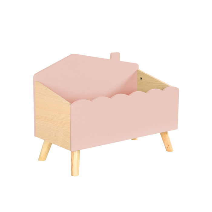 Coffre à jouets enfant effet bois. rose. L 58 x P 28 x H 44.5 cm