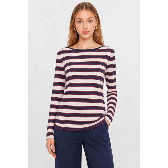 Kocca - T-shirt da donna a righe con maniche lunghe in viscosa Donna