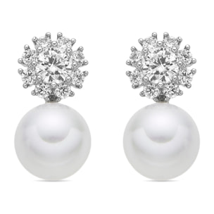 Pendientes acabado plata y Perla Blanca