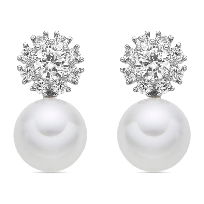 Pendientes acabado plata y Perla Blanca