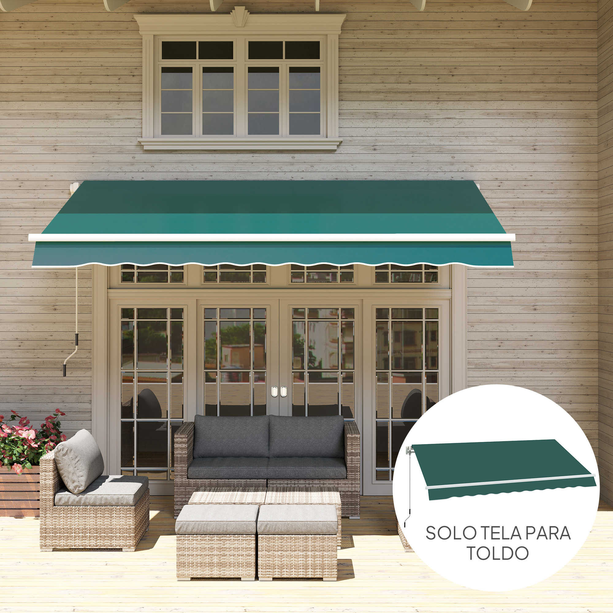 Techo de Repuesto para Toldo 282x250 cm, Lona para Toldo con Protección UV 50+, Impermeable, Tela de Repuesto para Patio, Terraza, Jardín, Balcón, Verde