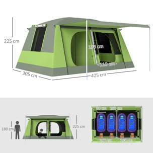 Outsunny Tienda de Campaña Familiar para 4 Personas Tienda de Camping con Mosquitera Gancho y Bolsa de Transporte Anti-UV para Pescar Senderismo Impermeable 2000 mm 405x305x225 cm Verde