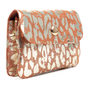 Alpignano monedero mujer. Piel auténtica Gamuza, diseño animal print leopardo, lacada brillante.