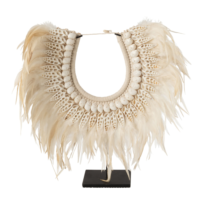 J-Line décoration Collier + Pied Dora - coquillage/plumes - blanc - large