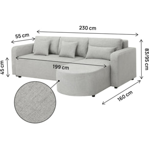Canapé d'angle convertible et reversible en tissu "Charles" - 3 places - Gris