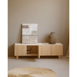 Meuble TV en bois de sapin et pin en ton naturel 152x42cm Hauteur: 45.5 Longueur: 152 Largeur: 42