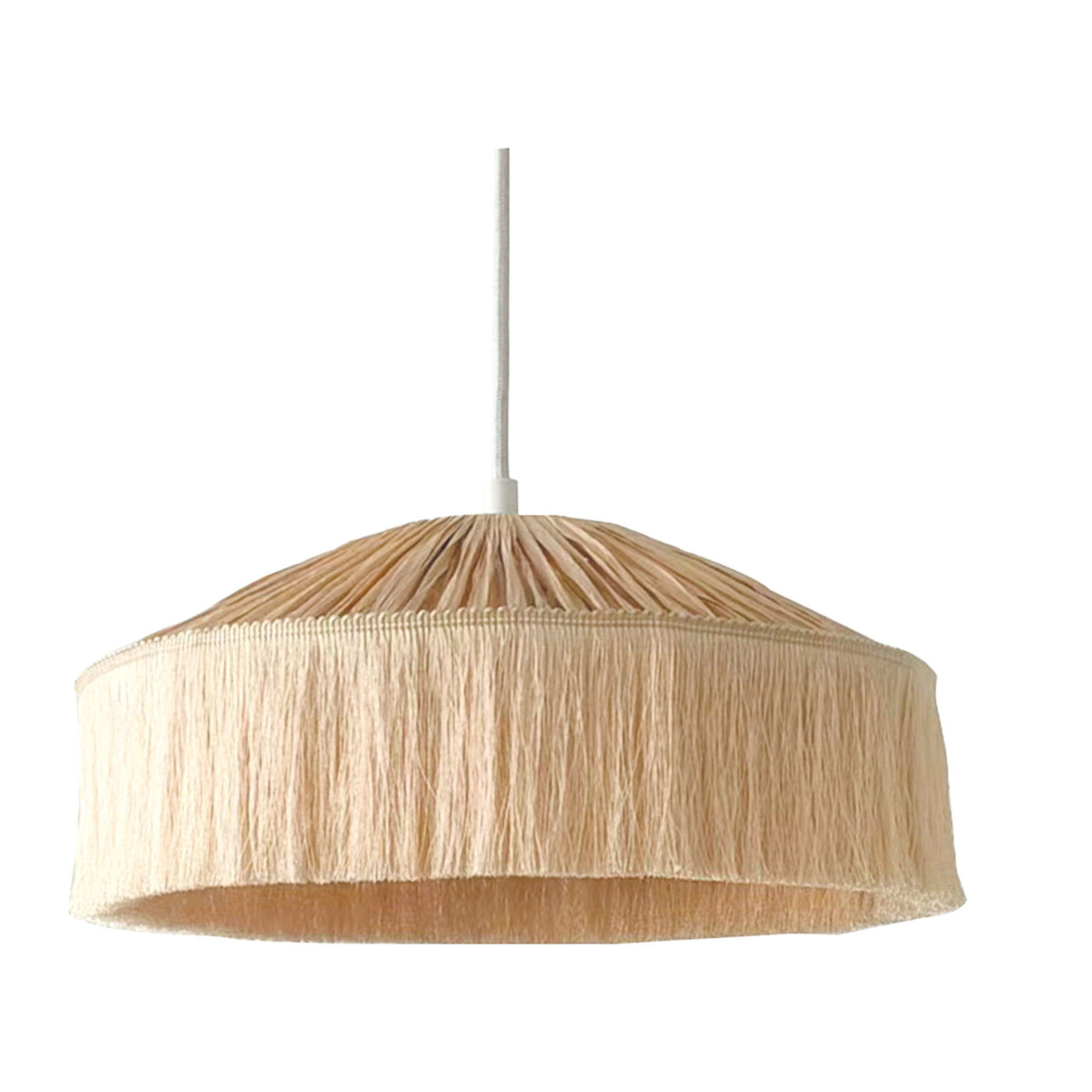 Abat-jour suspension en papier façon raphia et franges - Naturel