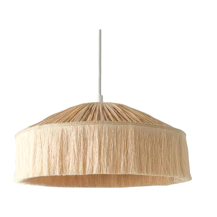 Abat-jour suspension en papier façon raphia et franges - Naturel