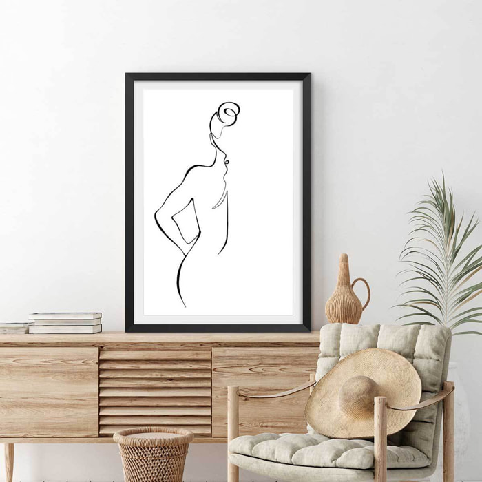 Affiche Croquis de femme Affiche + cadre en bois - Noir