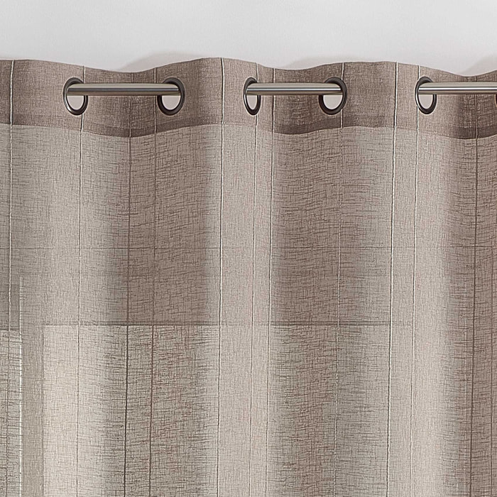 Voilage tamisant uni à fines rayures - Beige foncé