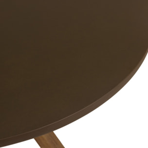NESTOR - Table à manger ronde effet béton marron pied en bois d'acacia D100cm