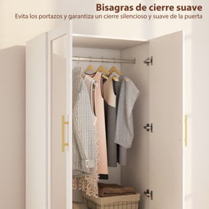 Armario Dormitorio 2 Puertas y 2 Cajones, Armario Ropero con Espejo, Relieve de Diamante, Barra para Colgar, Estilo Moderno, 80x50x180 cm, Blanco