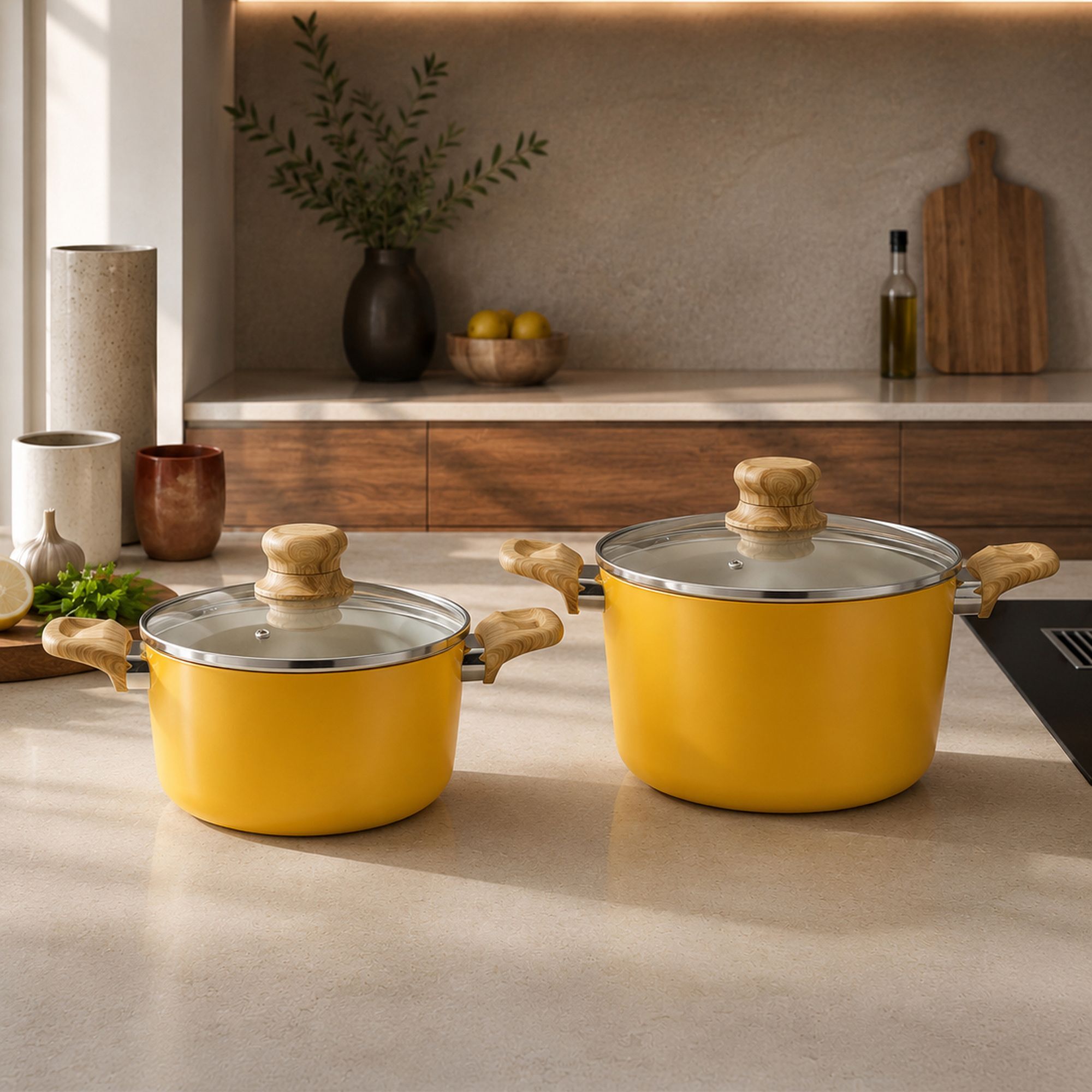 Faitout 24cm avec revêtement céramique jaune - tous feux COLORAMA