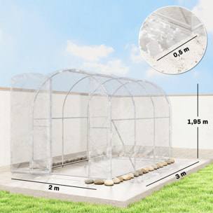 Serre tunnel de jardin 6 m² - 3 x 2 x 2 m - porte - acier galvanisé PE 150 g/m² transparent