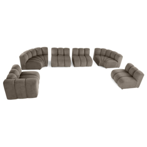 Debbie - canapé modulable panoramique d'angle droit 7 places en tissu texturé - Taupe