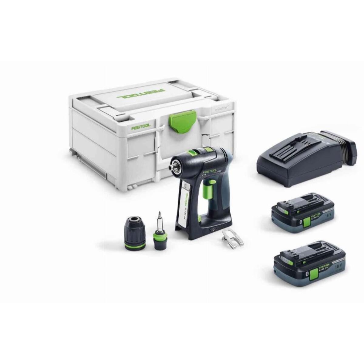 Perceuse-visseuse sans fil C 18 HPC 4,0 I-Plus - FESTOOL - avec 2 batteries 18V 4.0Ah - chargeur - Systainer - 576435