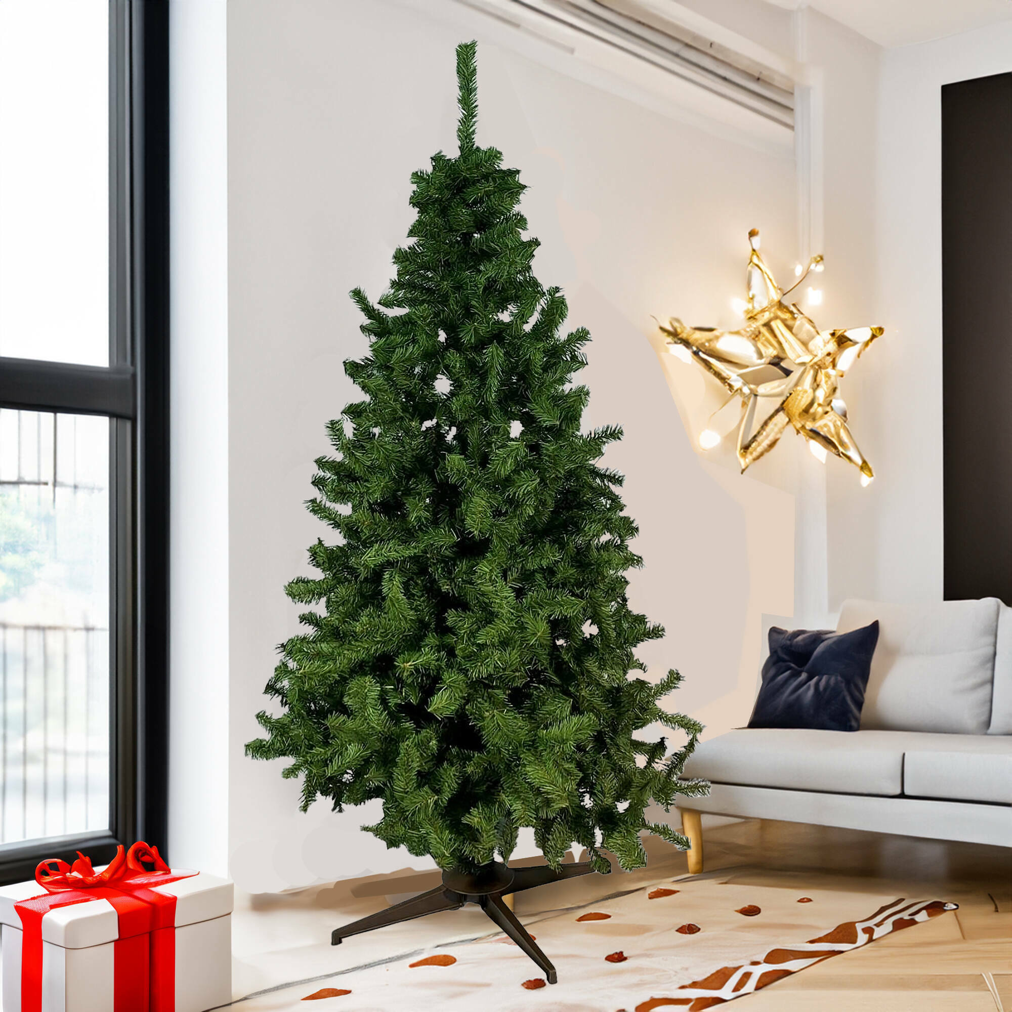 Albero di Natale 180 cm Tinsel, Pino artificiale, Albero effetto reale, Alberello natalizio, Made in Italy, 130x130 h180 cm, Verde