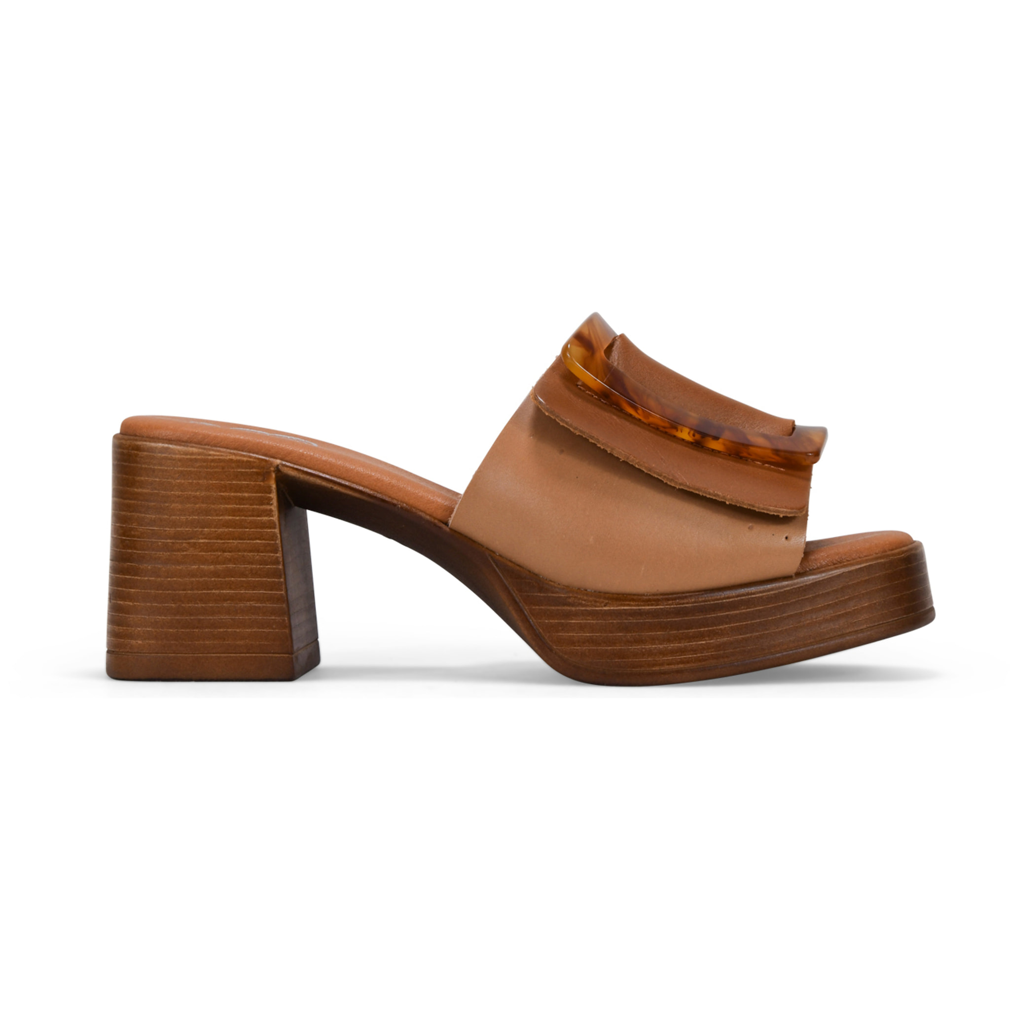 Sandalias de tacón cuero en piel con hebilla marmolada