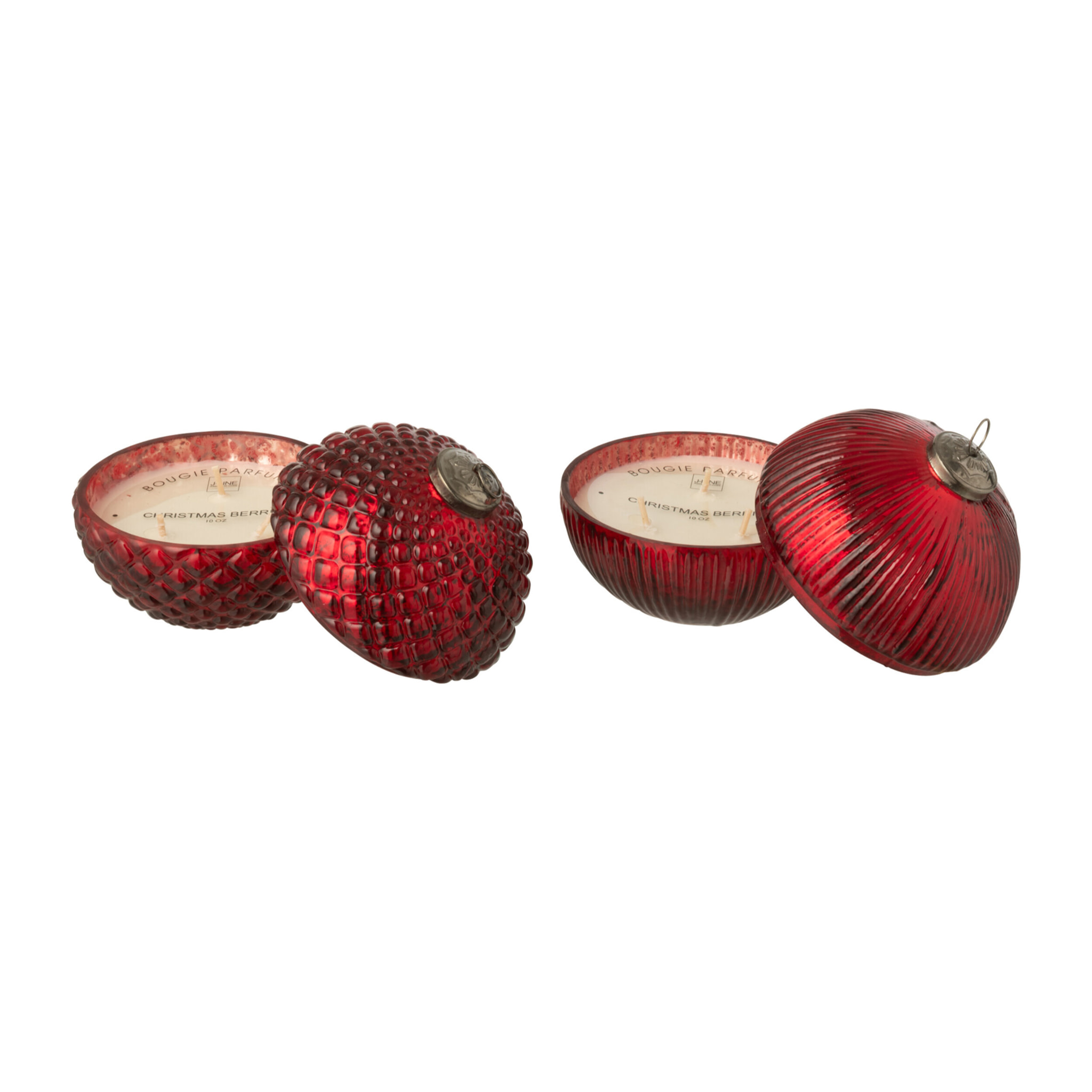 J-Line bougie parfumée Boule De Noël - verre - bordeaux - small - 2 pcs