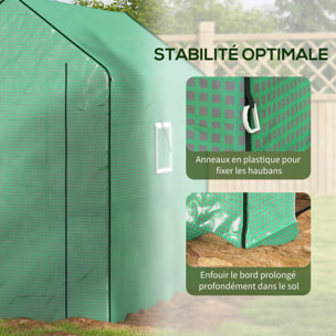 Bâche de remplacement serre de jardin dim. 140L x 213l x 190H cm - 2 fenêtres, porte zippée enroulable - PE anti-UV imperméable vert