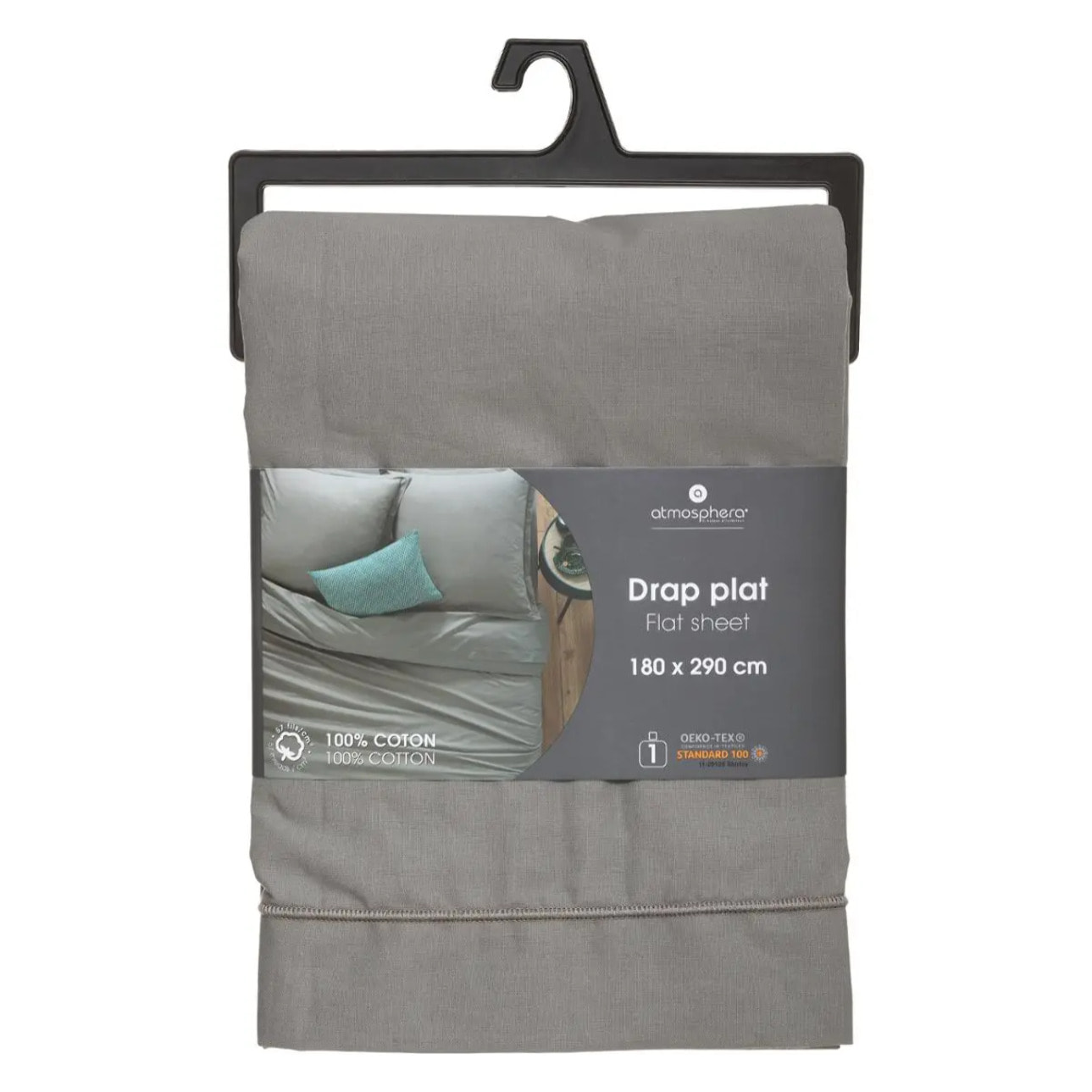 Drap plat "Carina" en coton 180x290cm gris souris