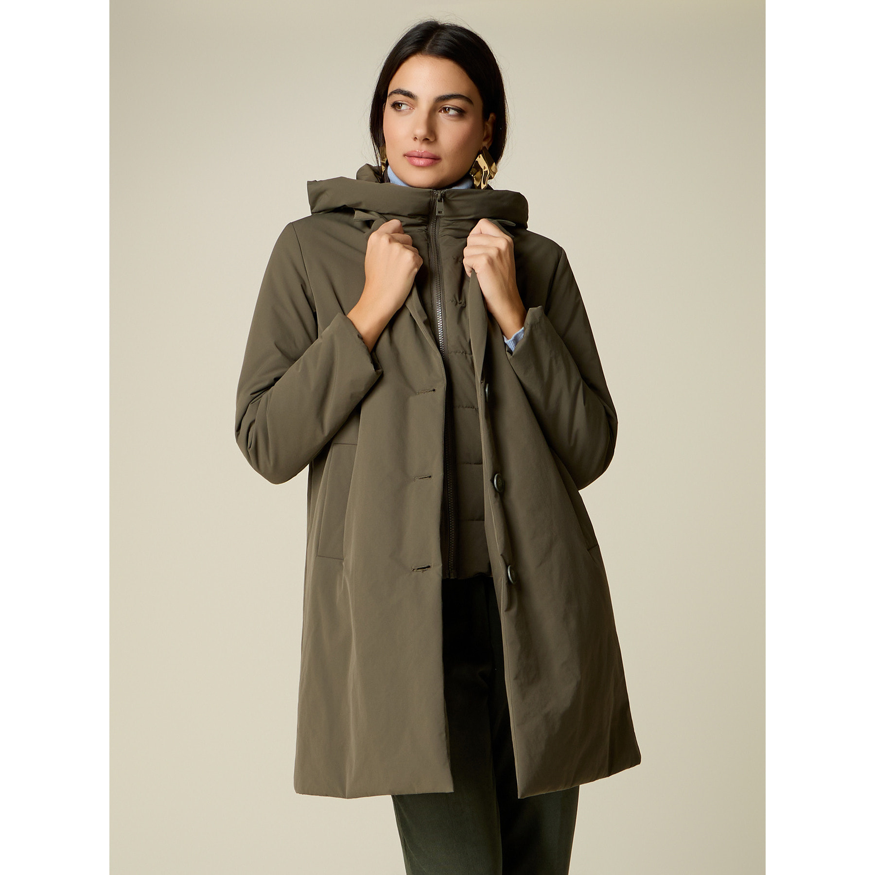 Oltre - Piumino lungo liscio - Verde militare