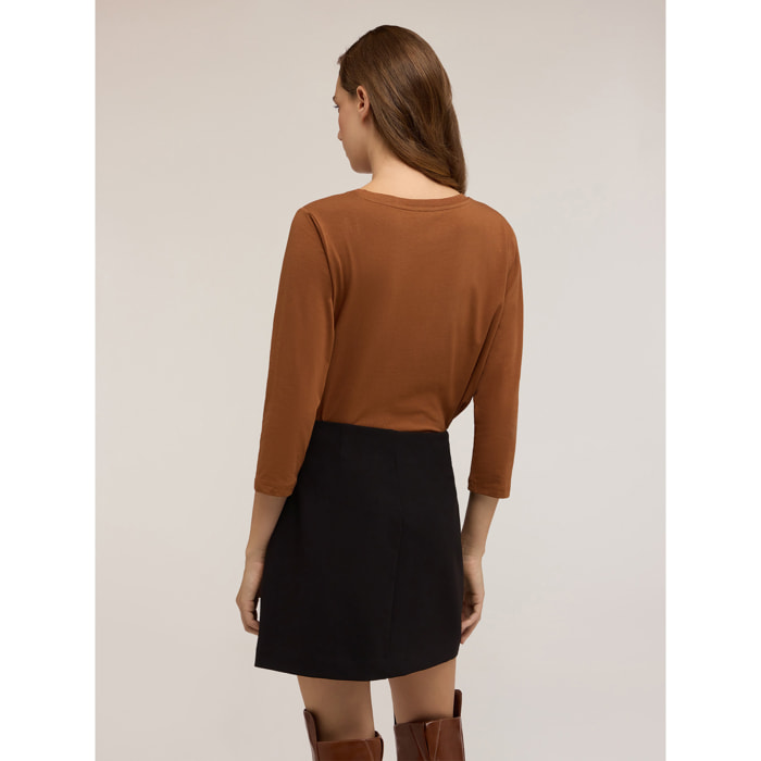 Motivi - T-shirt basic bimaterica - Arancione