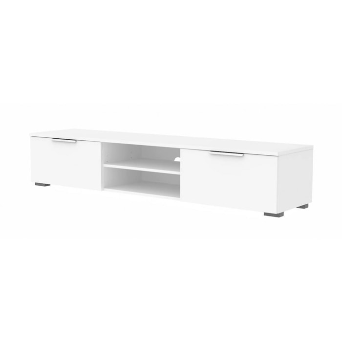 Mobile porta TV a due cassetti, colore bianco lucido, cm 172 x 33 x 39