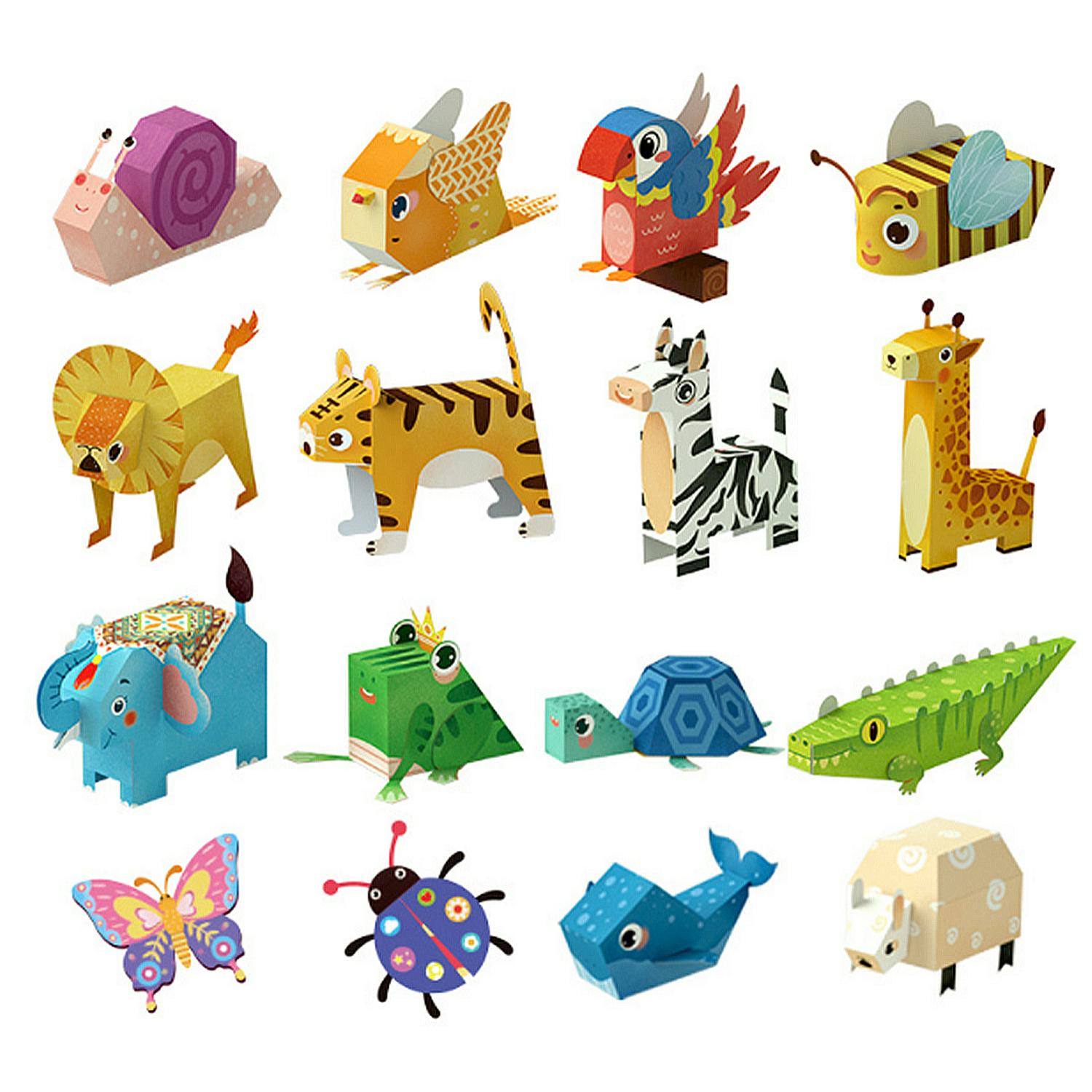 Kit manualidades 3D papel origami. Figuras animales.