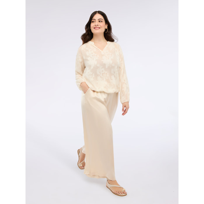 Fiorella Rubino - Pantalones wide leg de raso elástico - Beige